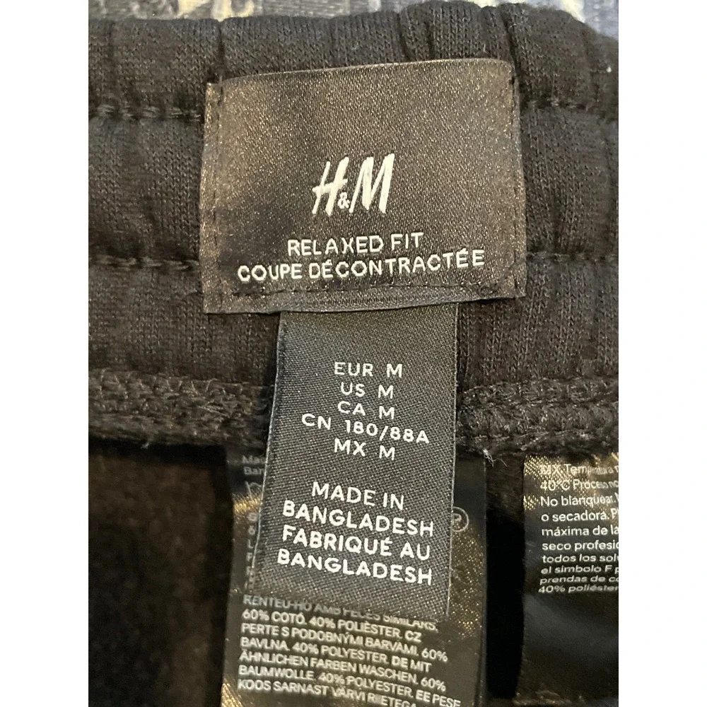 H&M Jogger Sweatpants Mens Medium Black Excellent Relaxed Fit Fleece Drawstring